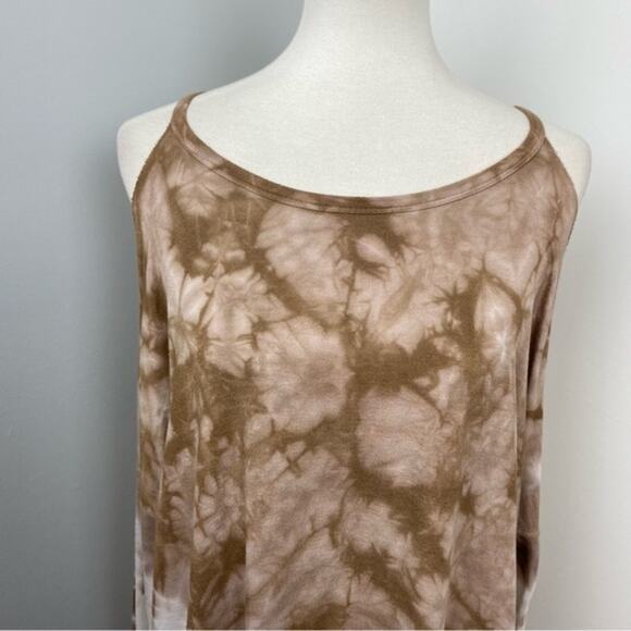 PPLA Petra Tan & White Tie Dye Cold Shoulder Long Sleeve Top Large - Picture 2 of 8